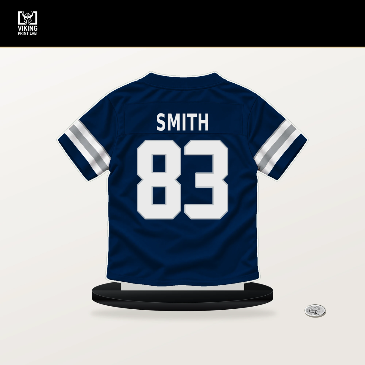 Anthony Smith number 83 Dallas Cowboys jersey stand with included black base.