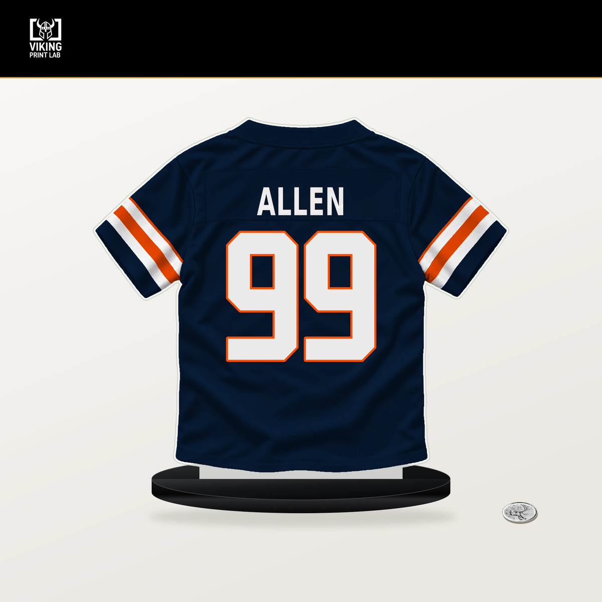 Zach Allen number 99 Denver Broncos jersey stand with included black base.