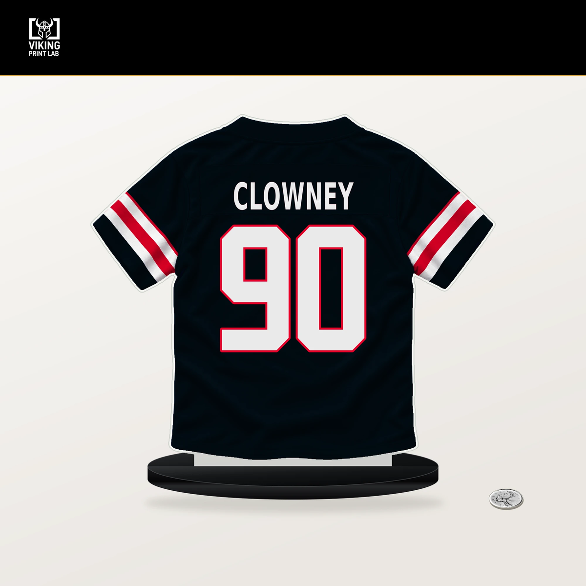 Jadeveon Clowney number 90 Houston Texans jersey stand with included black base.