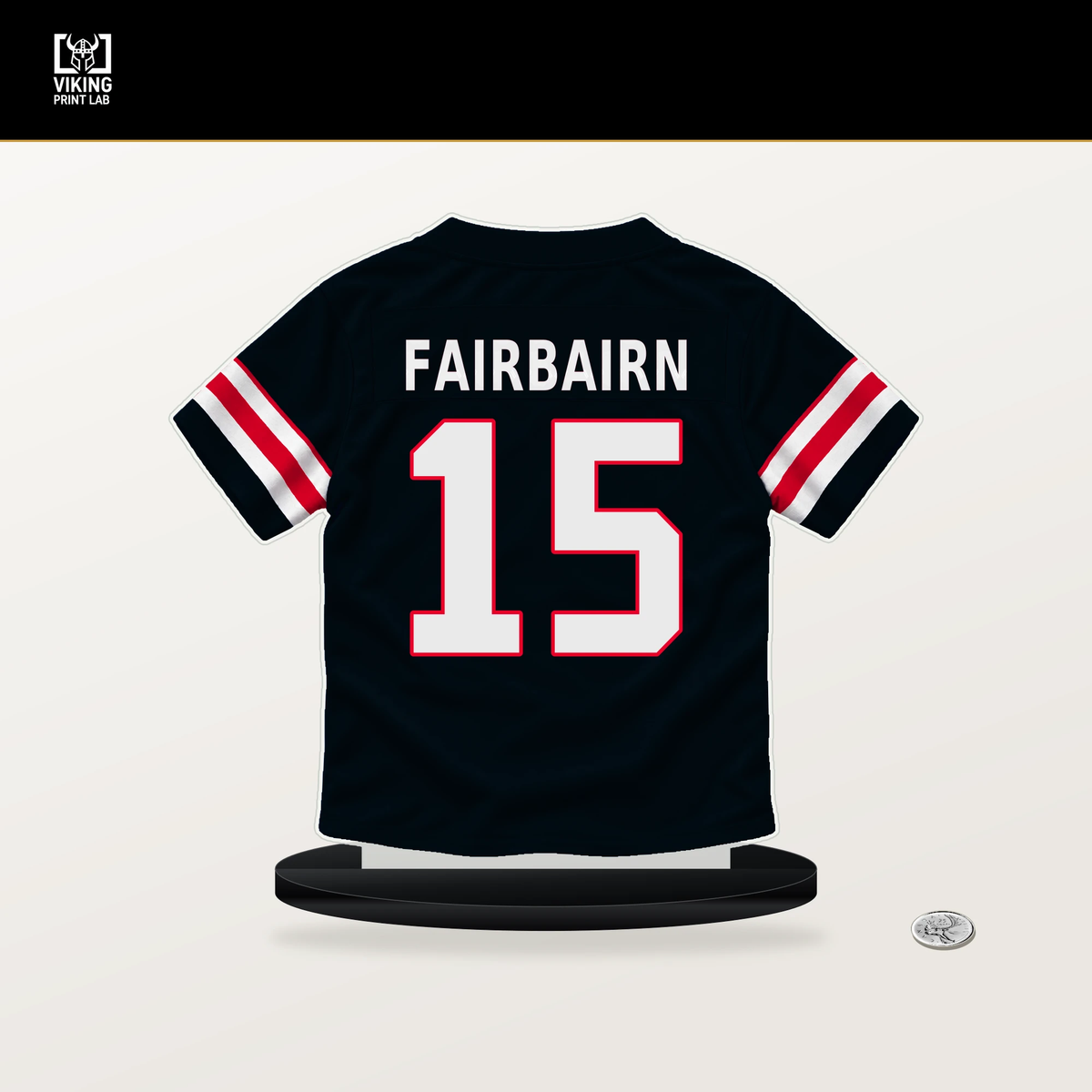 Ka'imi Fairbairn number 15 Houston Texans jersey stand with included black base.
