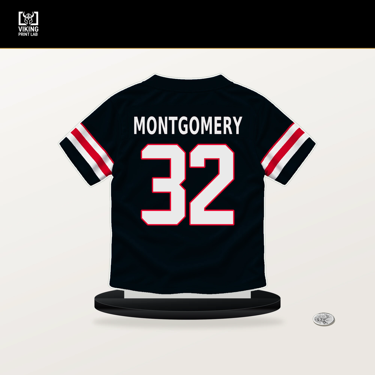 David Montgomery number 32 Houston Texans jersey stand with included black base.