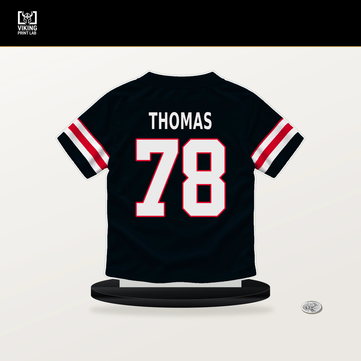 Nate Thomas number 78 Houston Texans jersey stand with included black base.