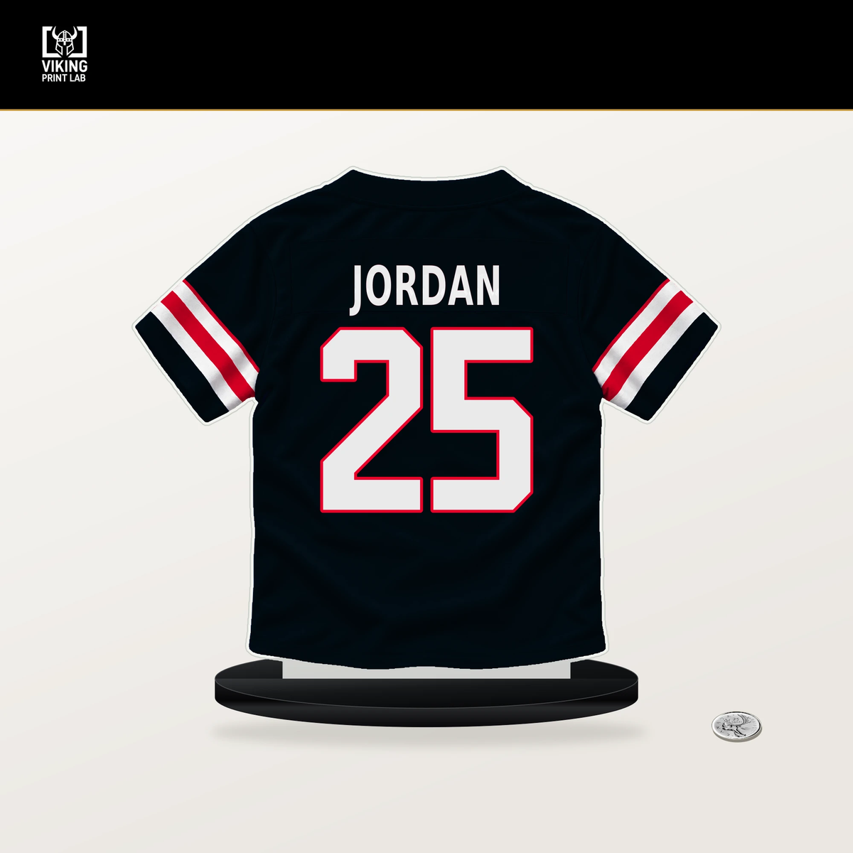 Jawhar Jordan number 25 Houston Texans jersey stand with included black base.