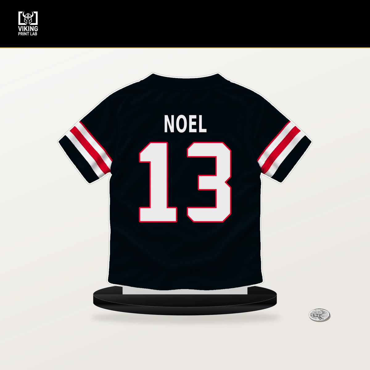 Jaylin Noel number 13 Houston Texans jersey stand with included black base.