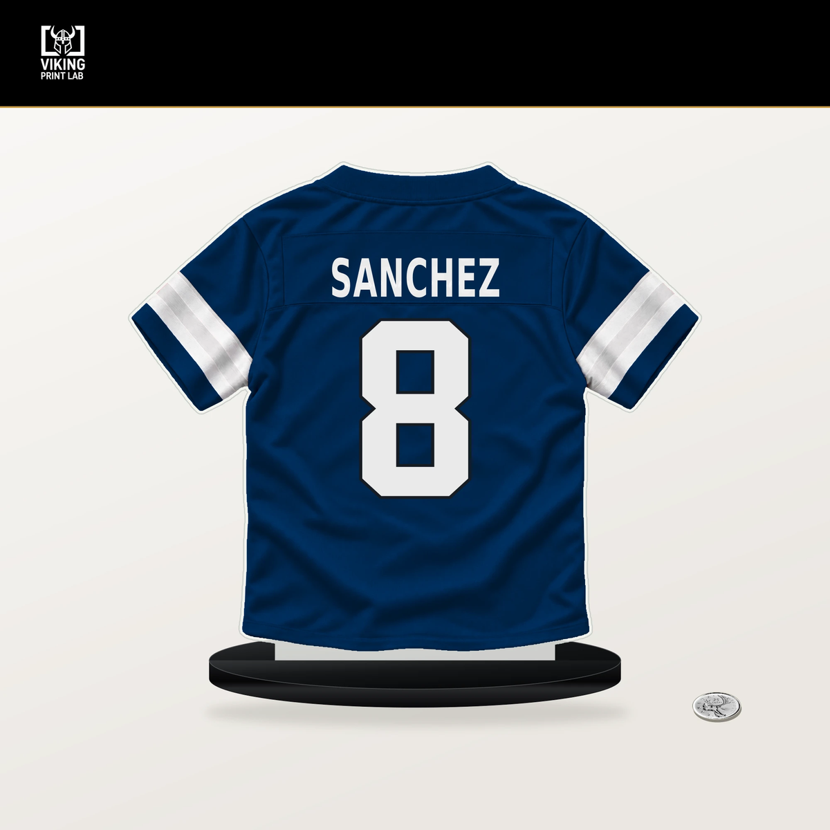 Rigoberto Sanchez number 8 Indianapolis Colts jersey stand with included black base.