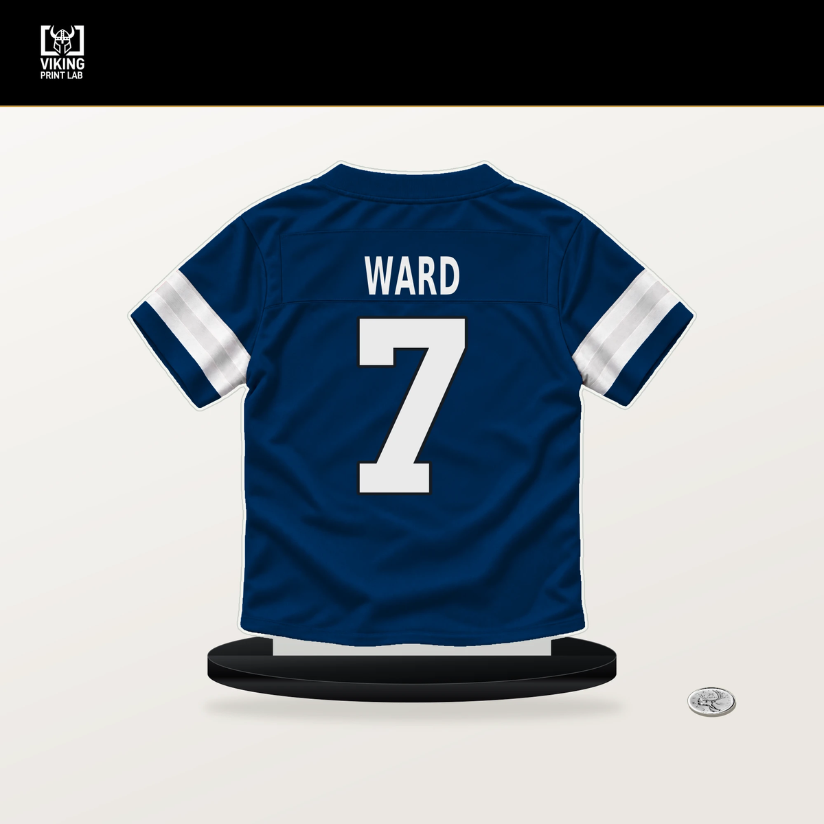 Charvarius Ward number 7 Indianapolis Colts jersey stand with included black base.