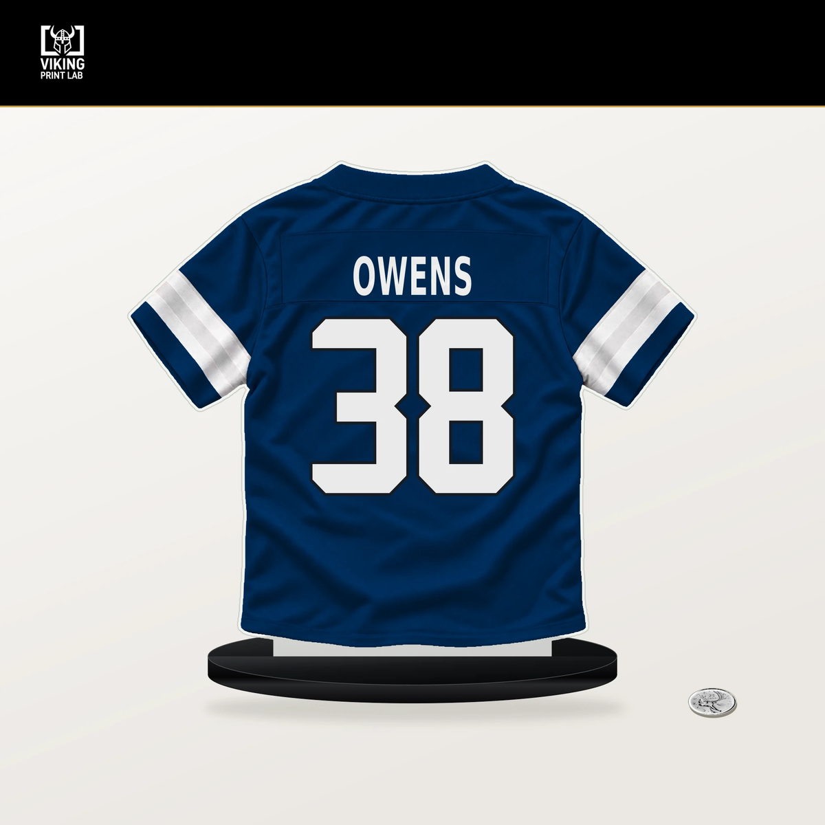 Jonathan Owens number 38 Indianapolis Colts jersey stand with included black base.