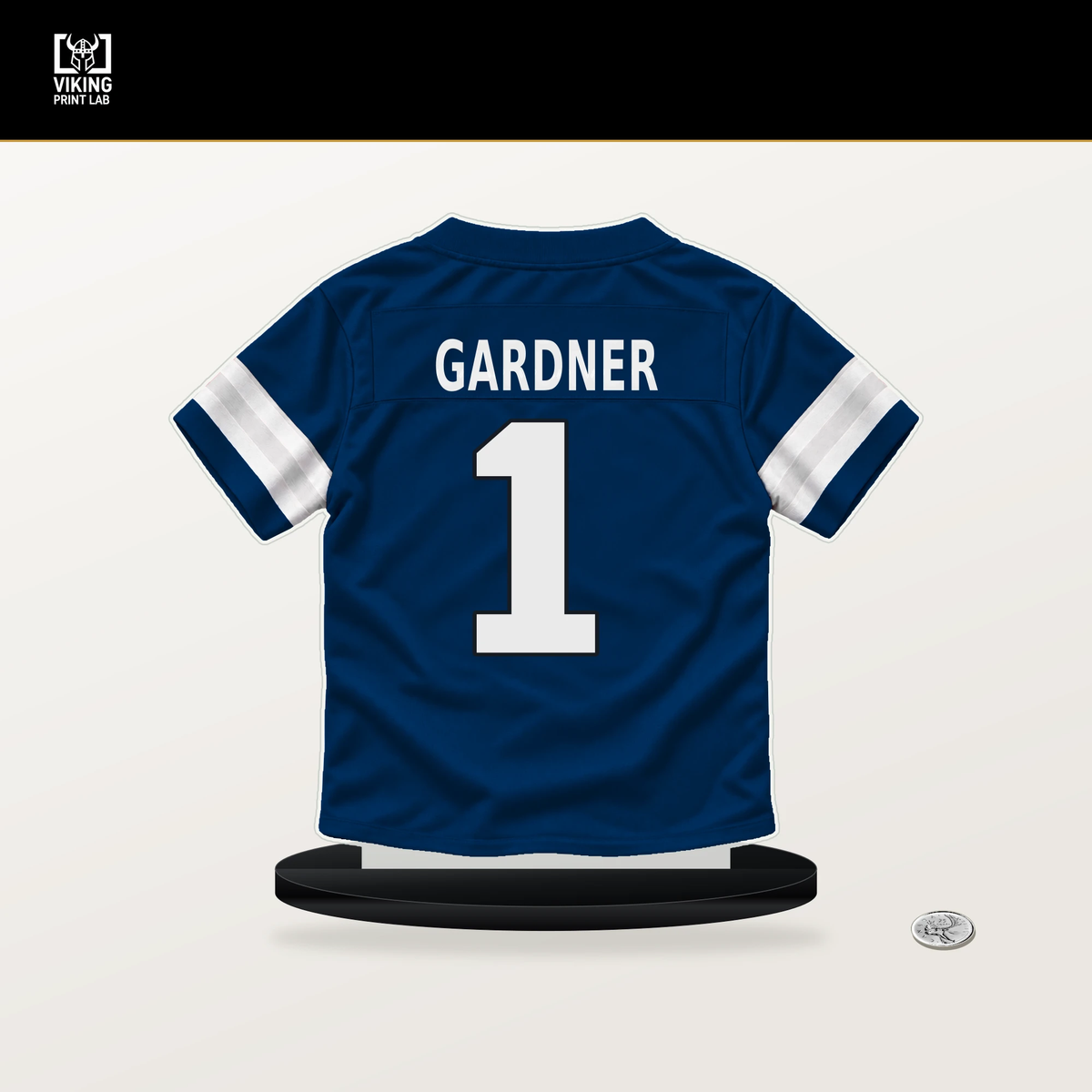 Sauce Gardner number 1 Indianapolis Colts jersey stand with included black base.