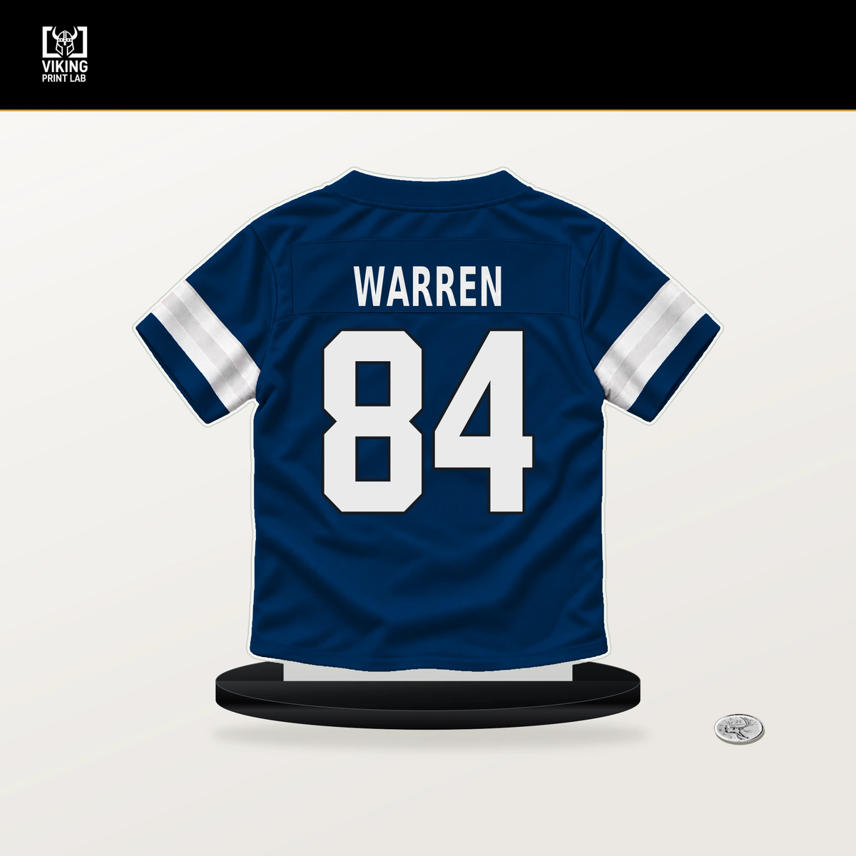 Tyler Warren number 84 Indianapolis Colts jersey stand with included black base.