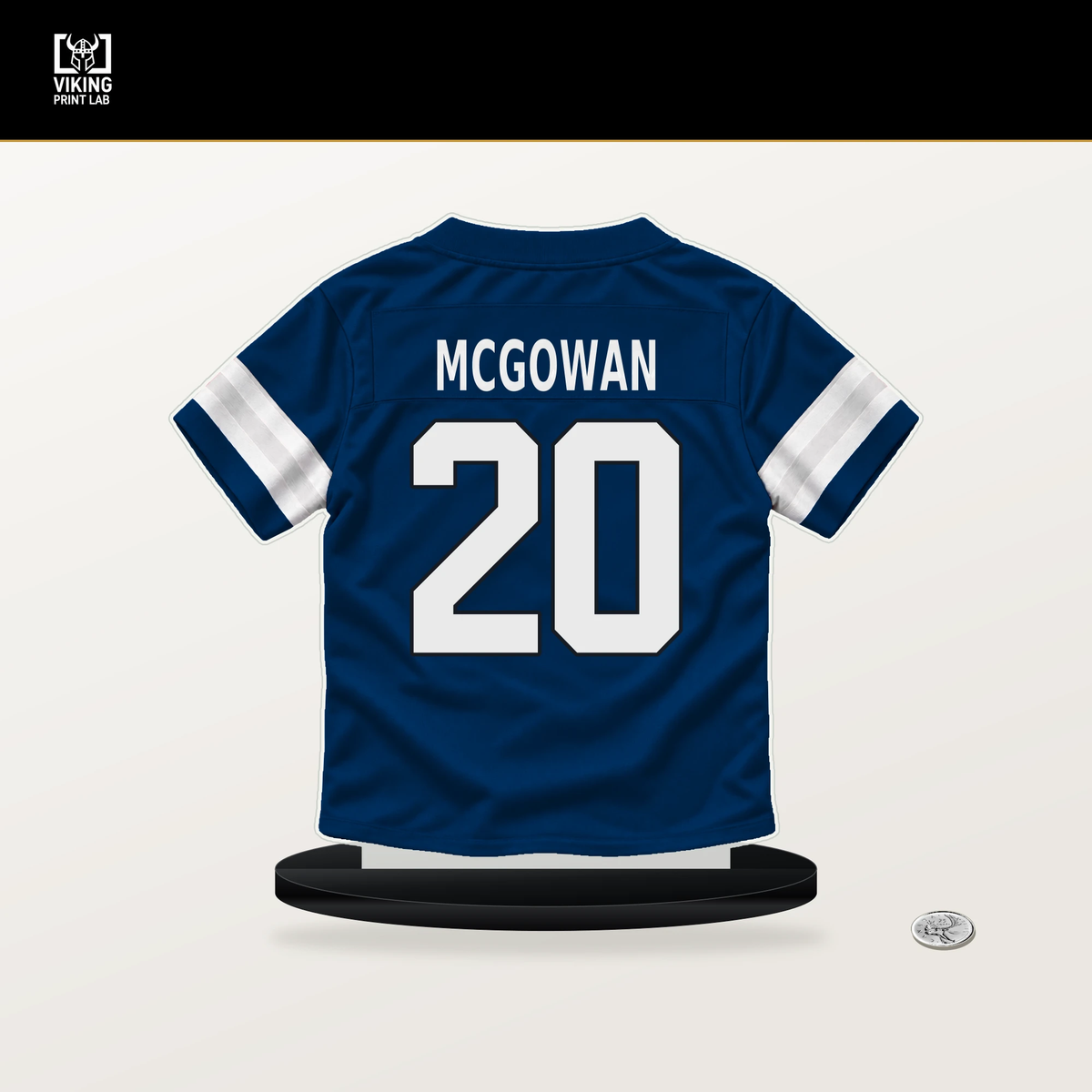 Seth McGowan number 20 Indianapolis Colts jersey stand with included black base.