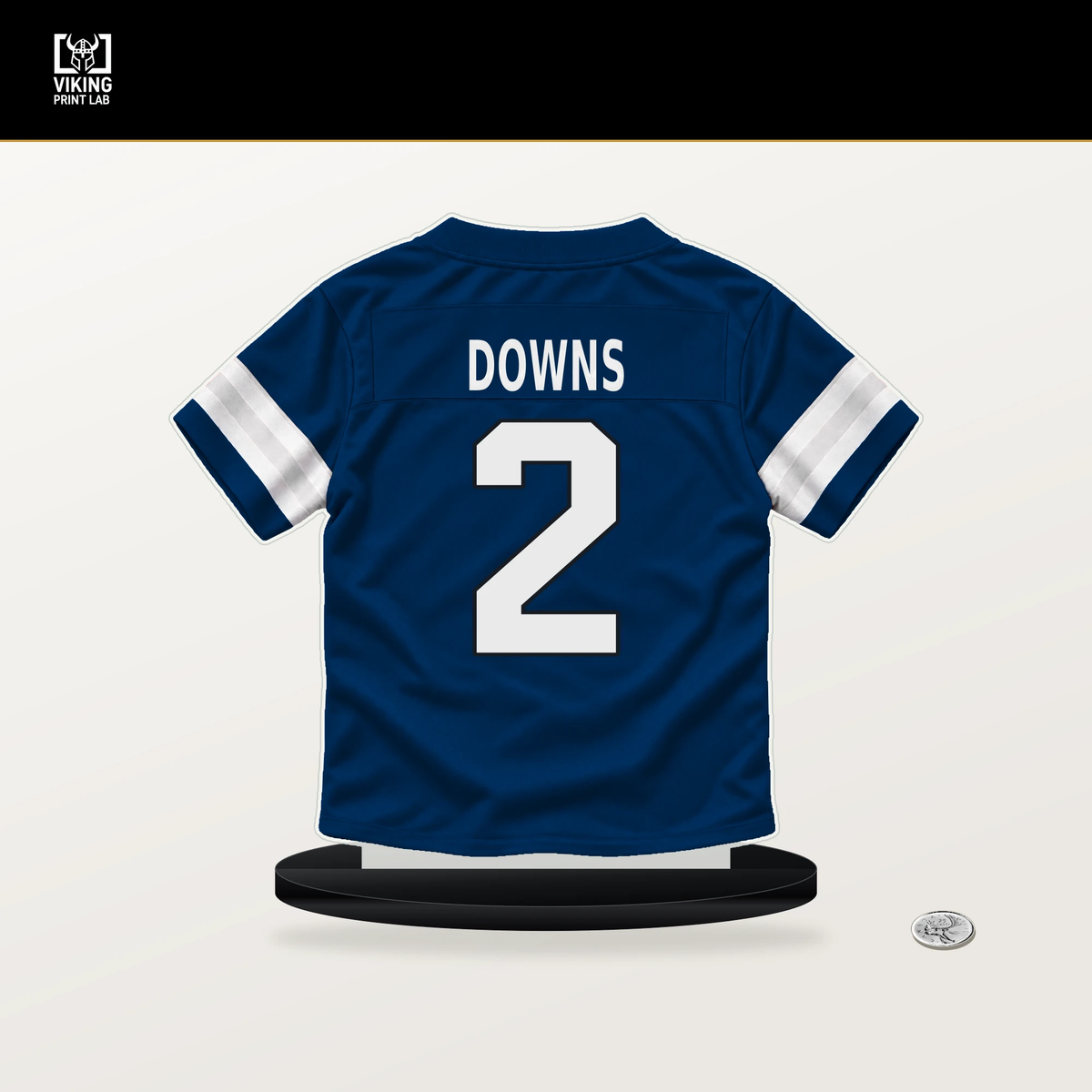 Josh Downs number 2 Indianapolis Colts jersey stand with included black base.