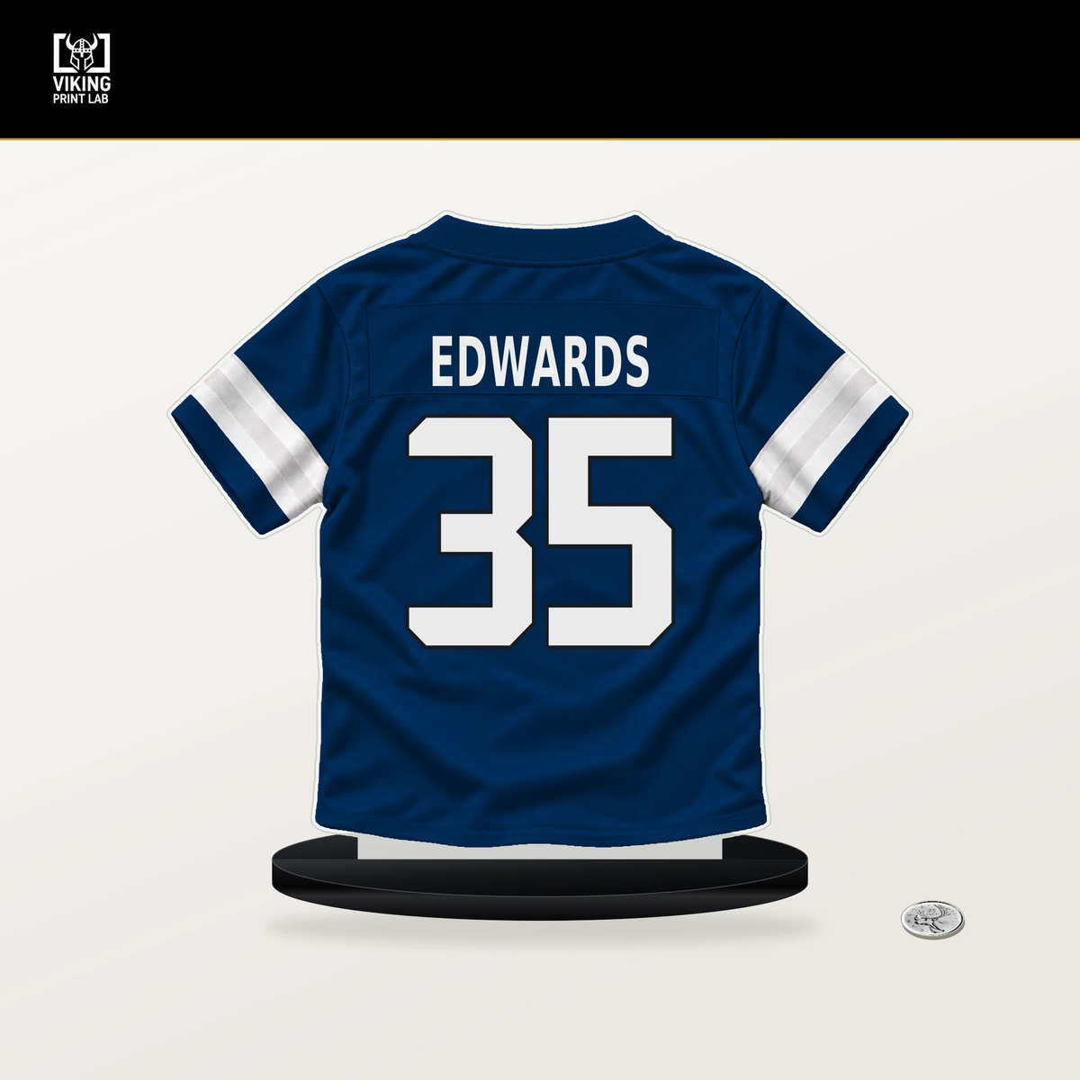 Johnathan Edwards number 35 Indianapolis Colts jersey stand with included black base.