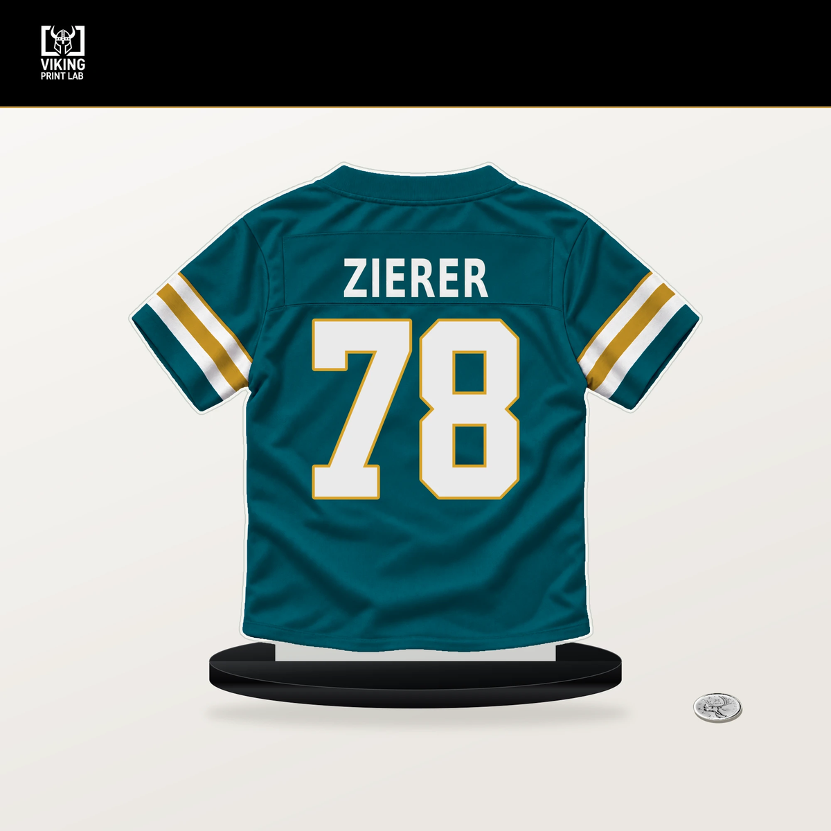 Kilian Zierer number 78 Jacksonville Jaguars jersey stand with included black base.