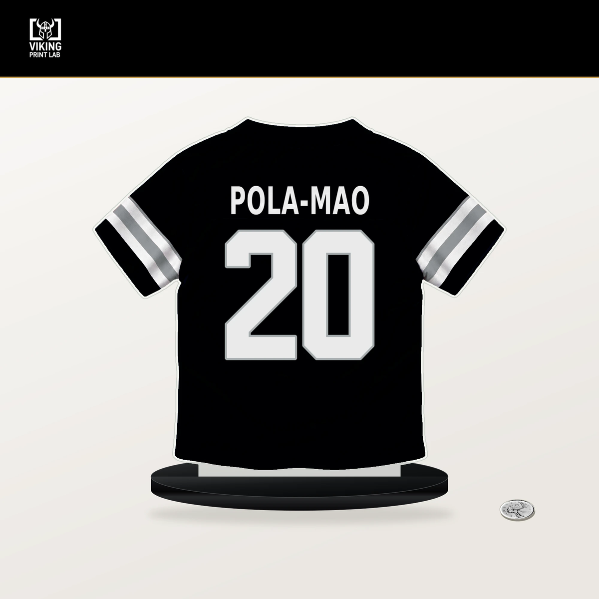 Isaiah Pola-Mao number 20 Las Vegas Raiders jersey stand with included black base.