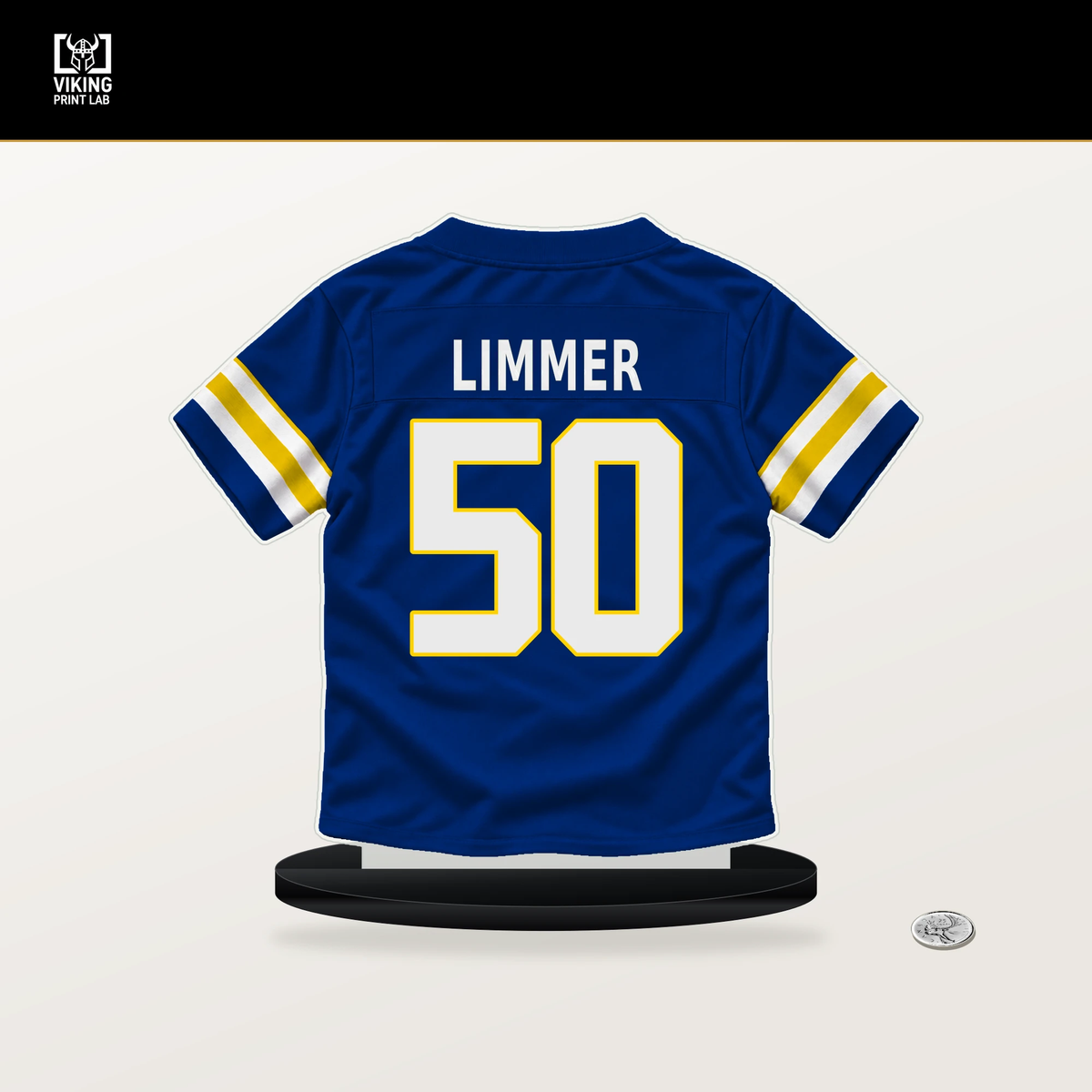Beaux Limmer number 50 Los Angeles Rams jersey stand with included black base.