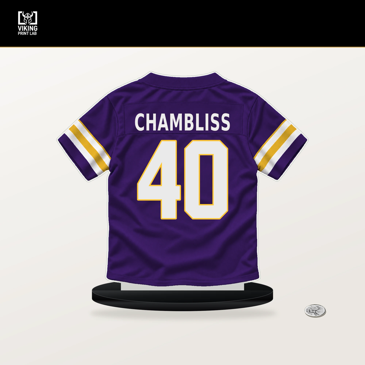 Chaz Chambliss number 40 Minnesota Vikings jersey stand with included black base.