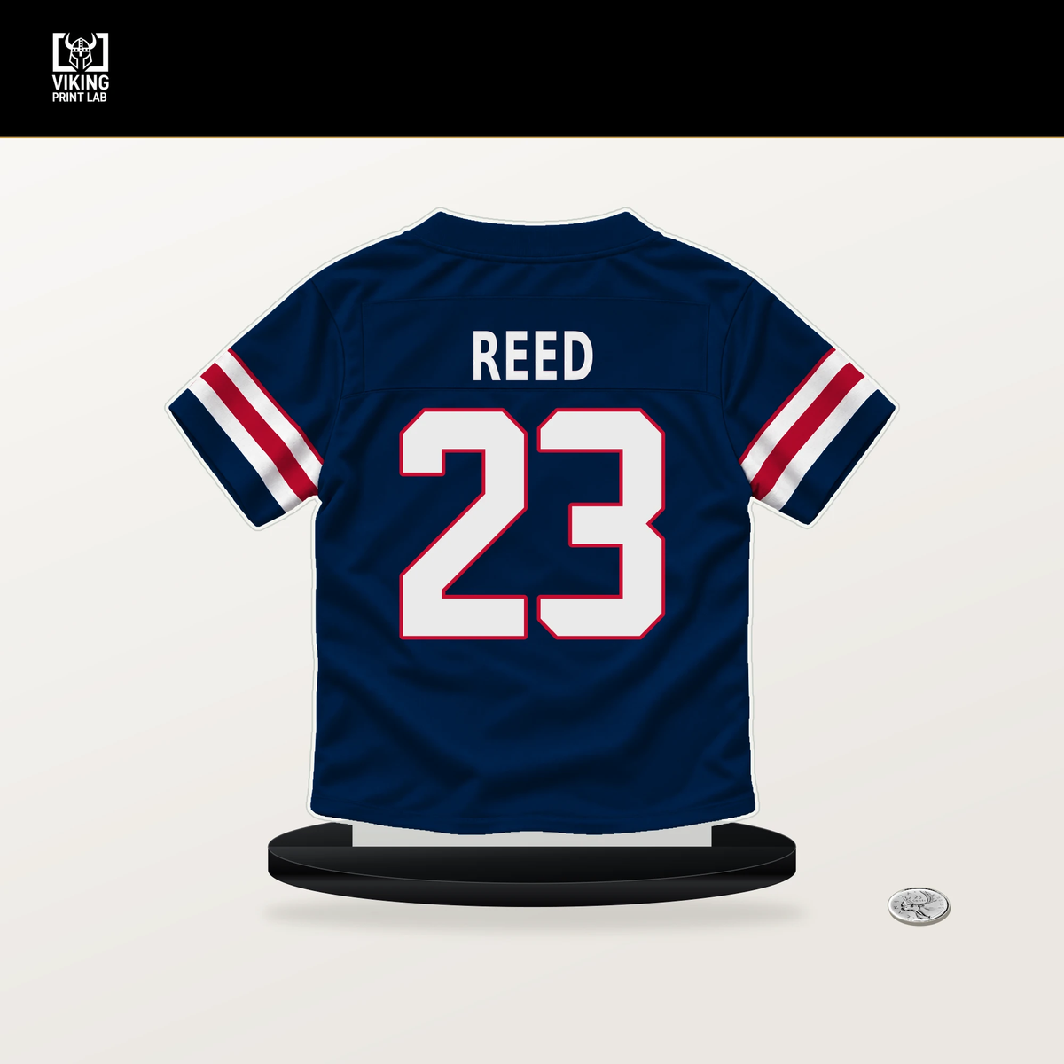 Jaylen Reed number 23 New England Patriots jersey stand with included black base.