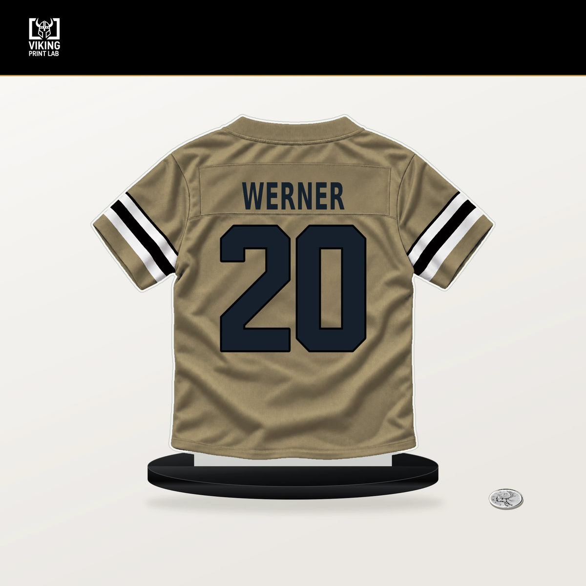 Pete Werner number 20 New Orleans Saints jersey stand with included black base.
