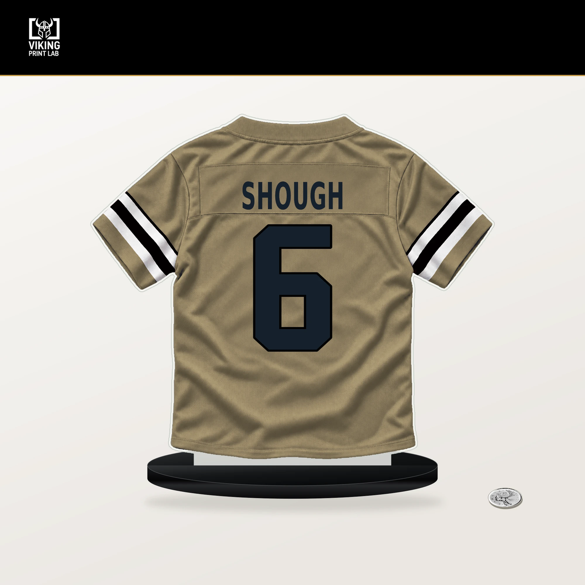 Tyler Shough number 6 New Orleans Saints jersey stand with included black base.