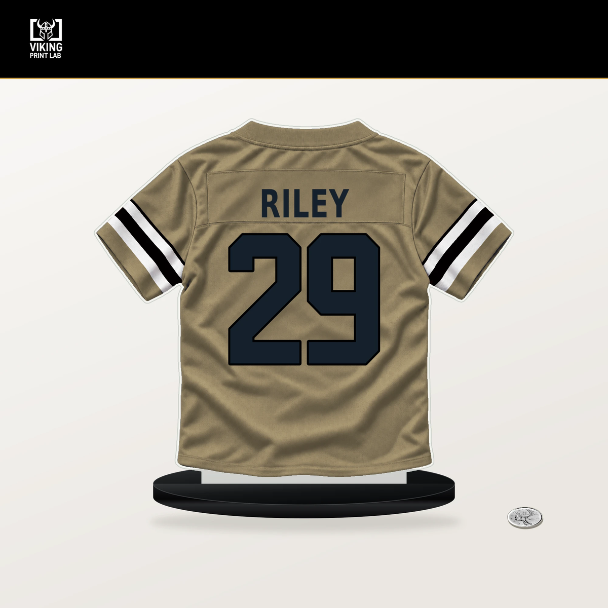 Quincy Riley number 29 New Orleans Saints jersey stand with included black base.