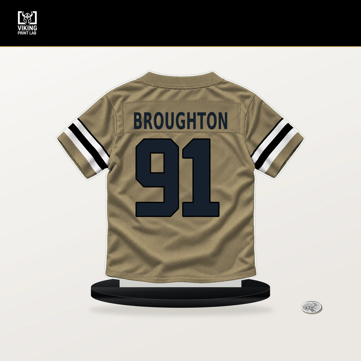 Vernon Broughton number 91 New Orleans Saints jersey stand with included black base.