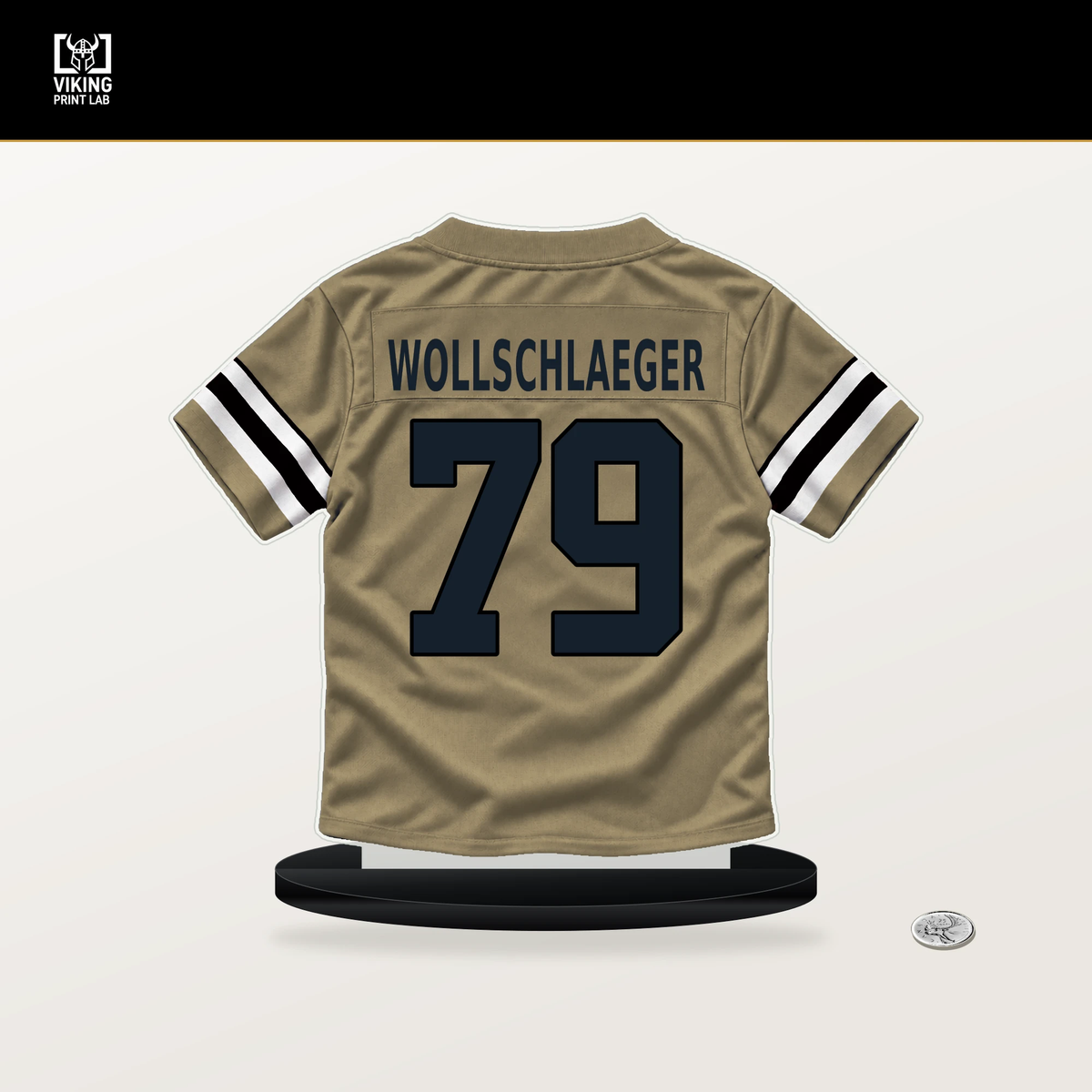 Alex Wollschlaeger number 79 New Orleans Saints jersey stand with included black base.