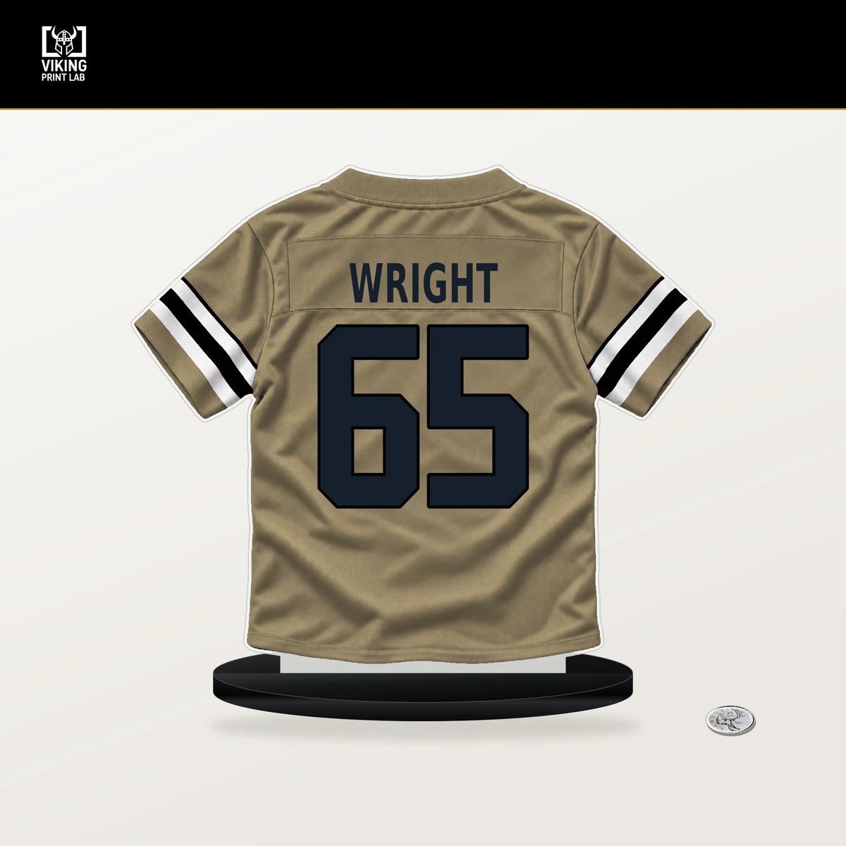 Jeremiah Wright number 65 New Orleans Saints jersey stand with included black base.