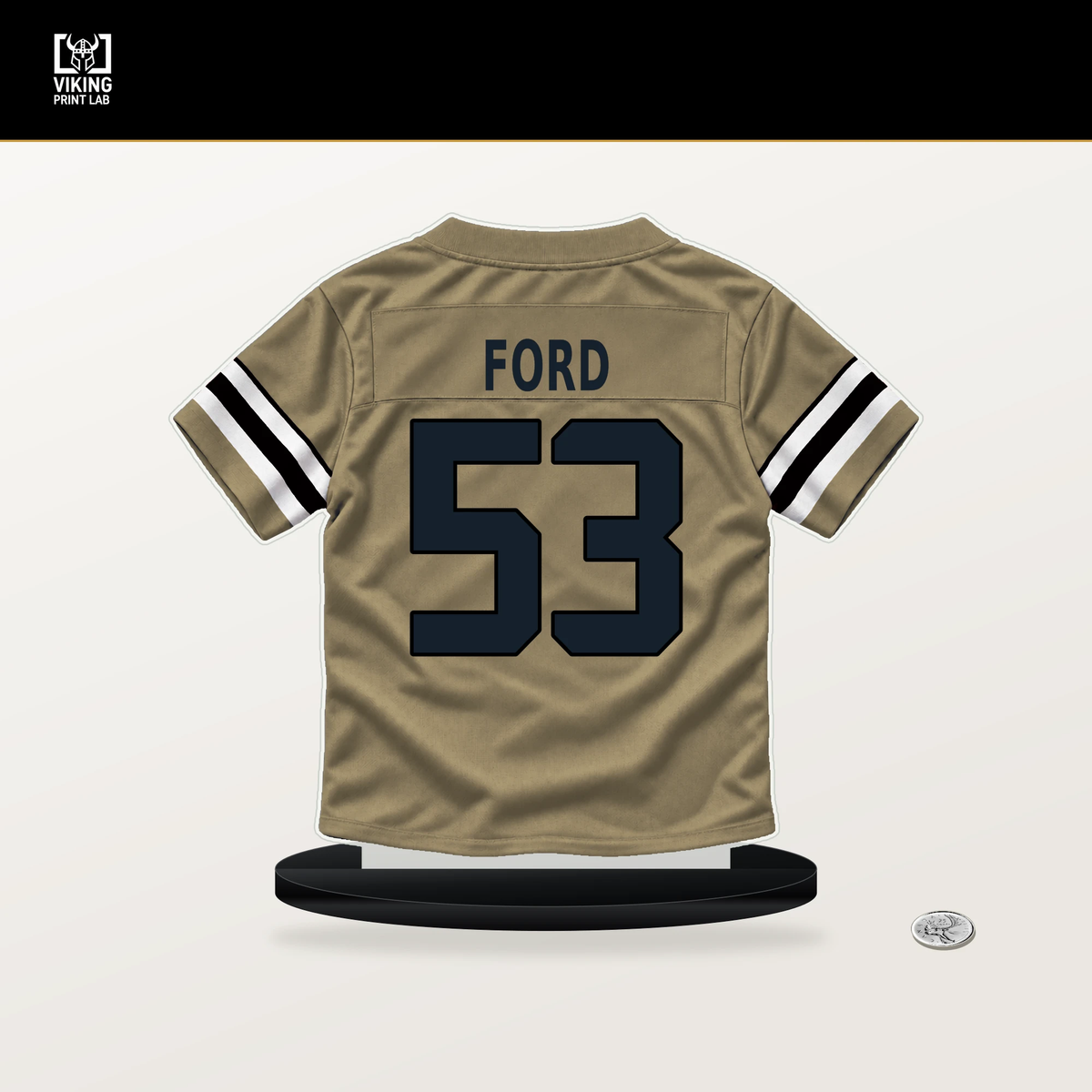 Jaylan Ford number 53 New Orleans Saints jersey stand with included black base.