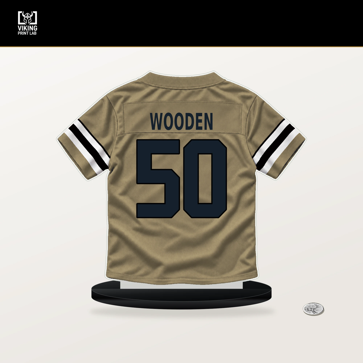 Colby Wooden number 50 New Orleans Saints jersey stand with included black base.