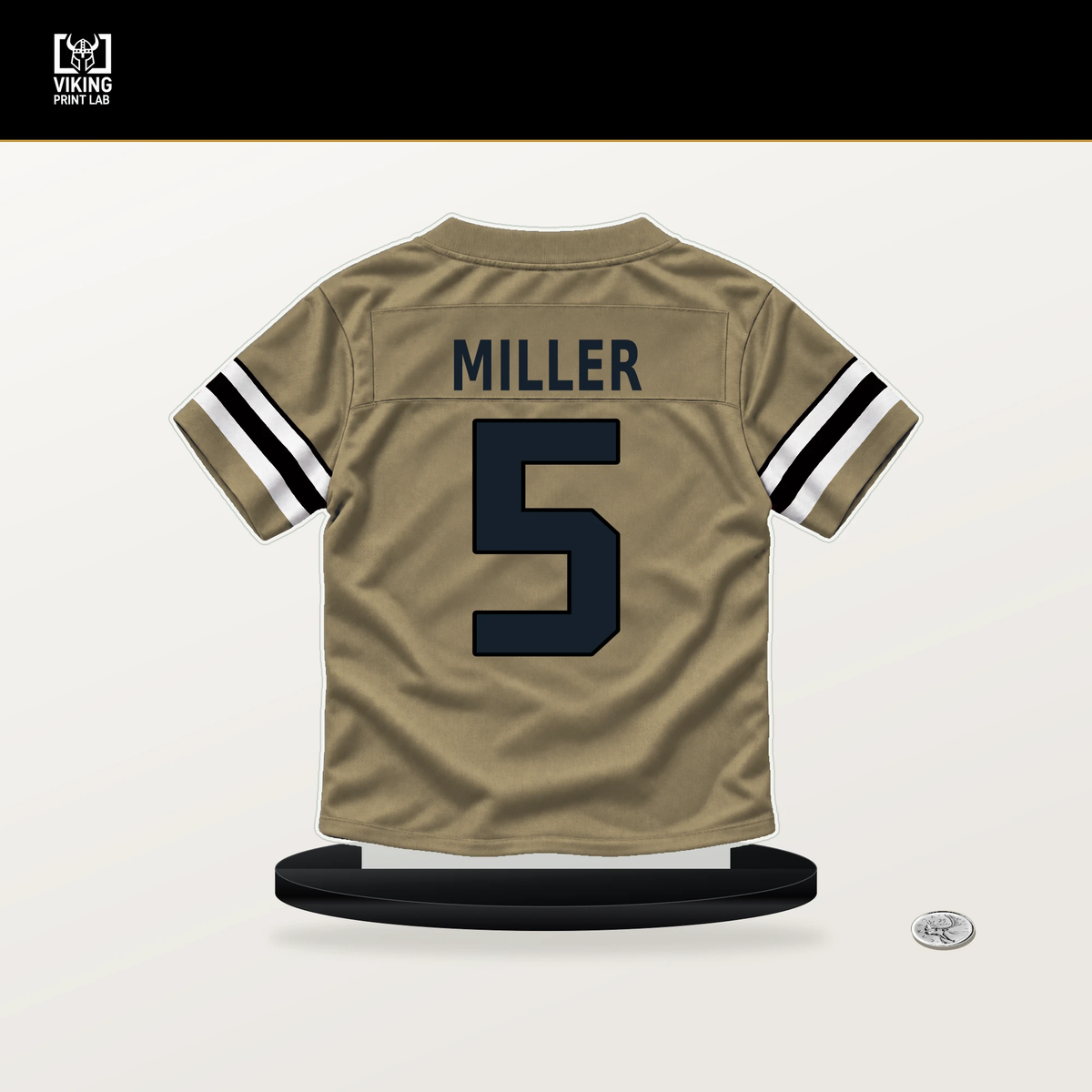 Kendre Miller number 5 New Orleans Saints jersey stand with included black base.