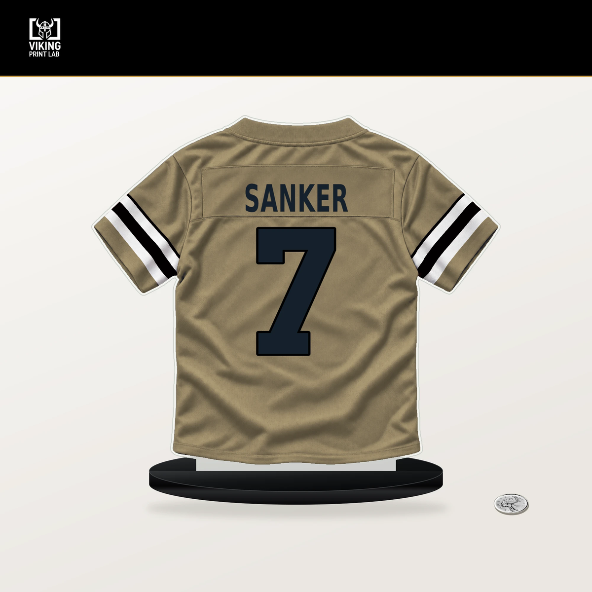 Jonas Sanker number 7 New Orleans Saints jersey stand with included black base.