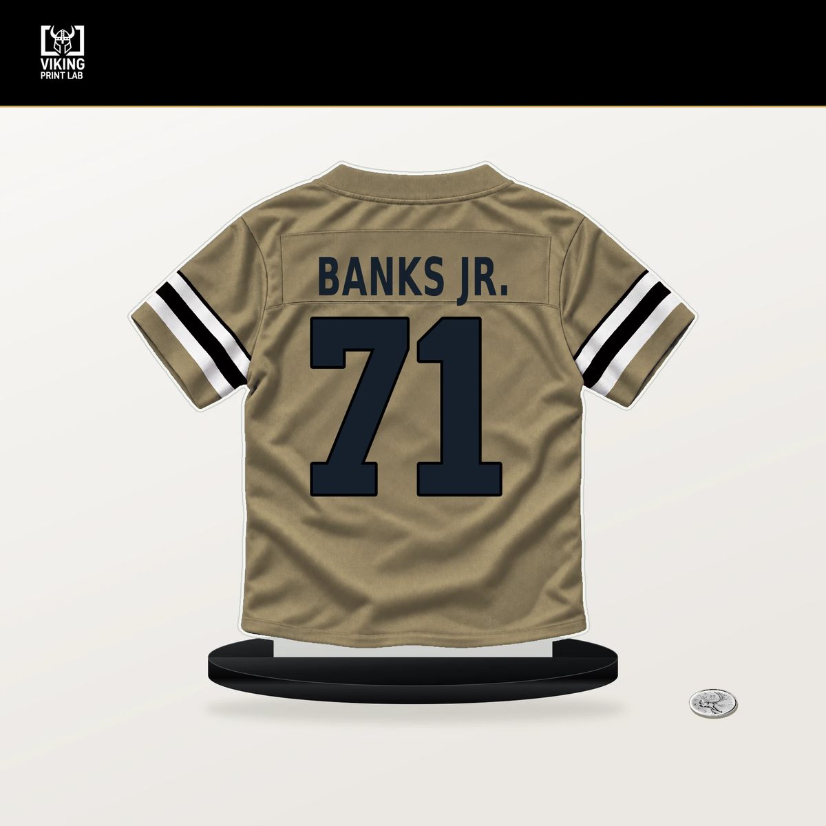 Kelvin Banks Jr. number 71 New Orleans Saints jersey stand with included black base.