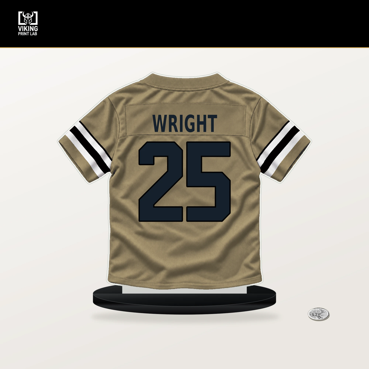 Rejzohn Wright number 25 New Orleans Saints jersey stand with included black base.