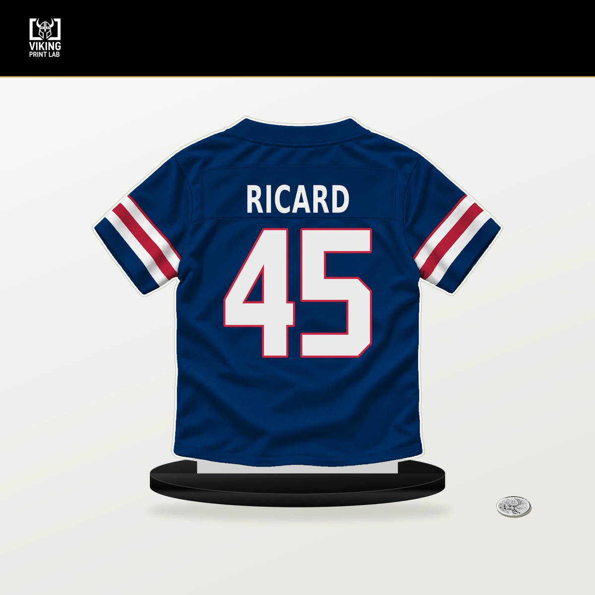 Patrick Ricard number 45 New York Giants jersey stand with included black base.