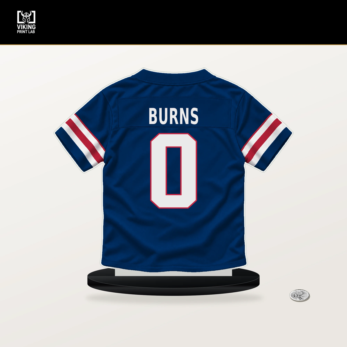 Brian Burns number 0 New York Giants jersey stand with included black base.