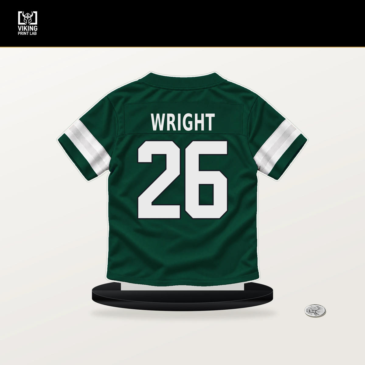 Nahshon Wright number 26 New York Jets jersey stand with included black base.