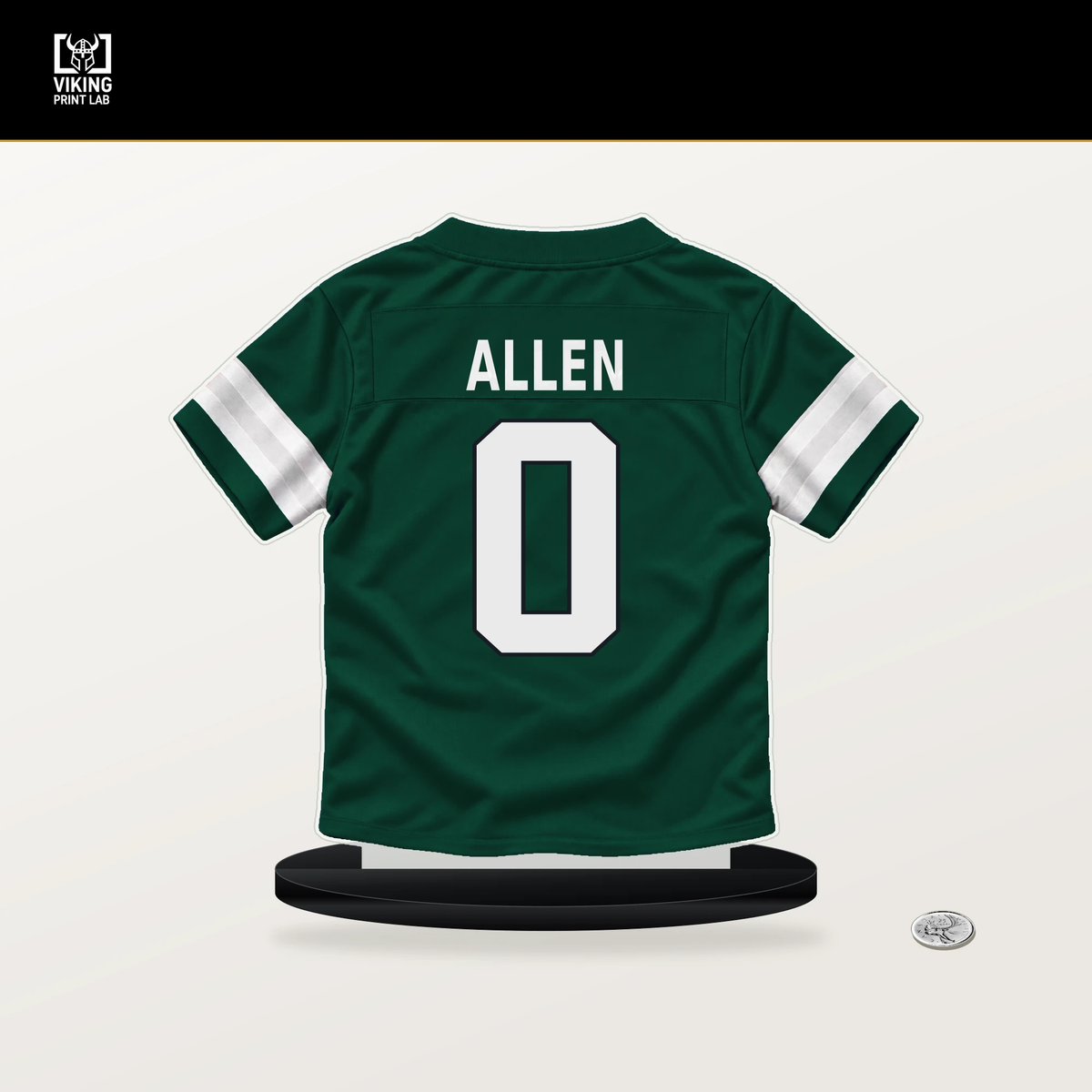 Braelon Allen number 0 New York Jets jersey stand with included black base.