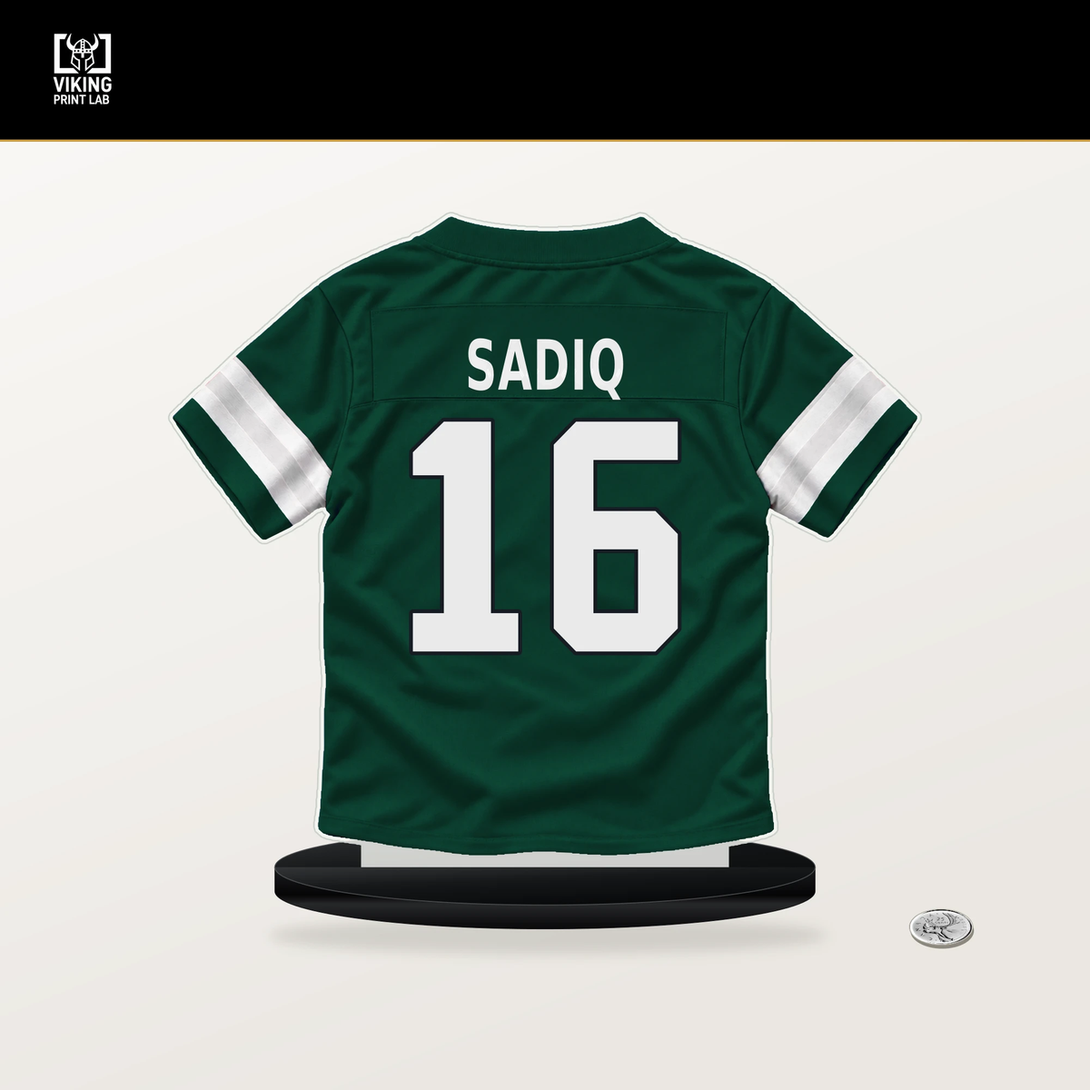Kenyon Sadiq number 16 New York Jets jersey stand with included black base.