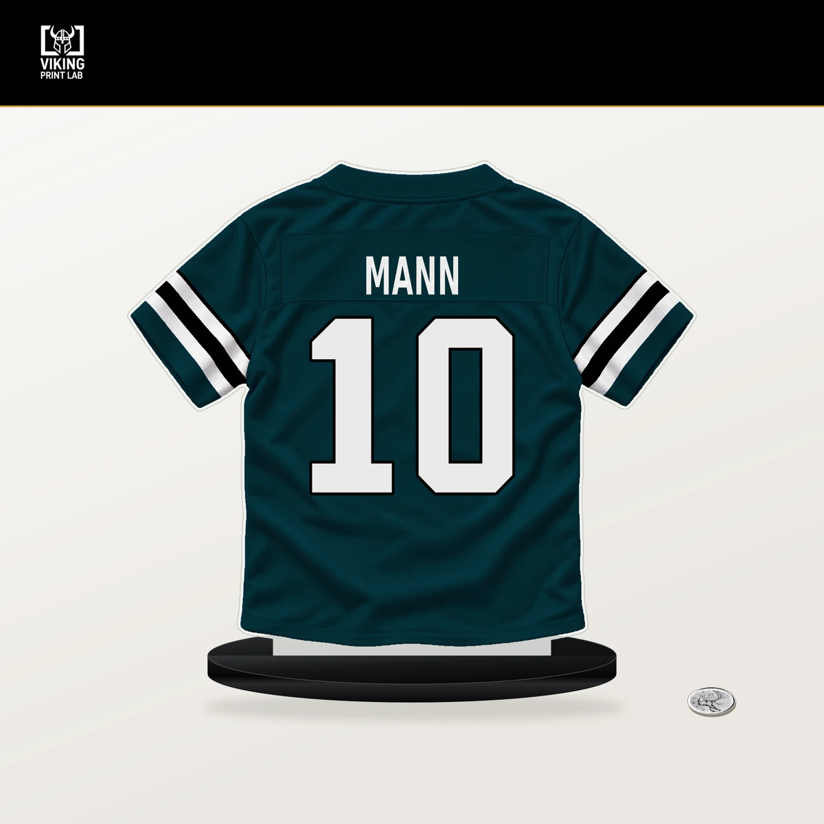Braden Mann number 10 Philadelphia Eagles jersey stand with included black base.