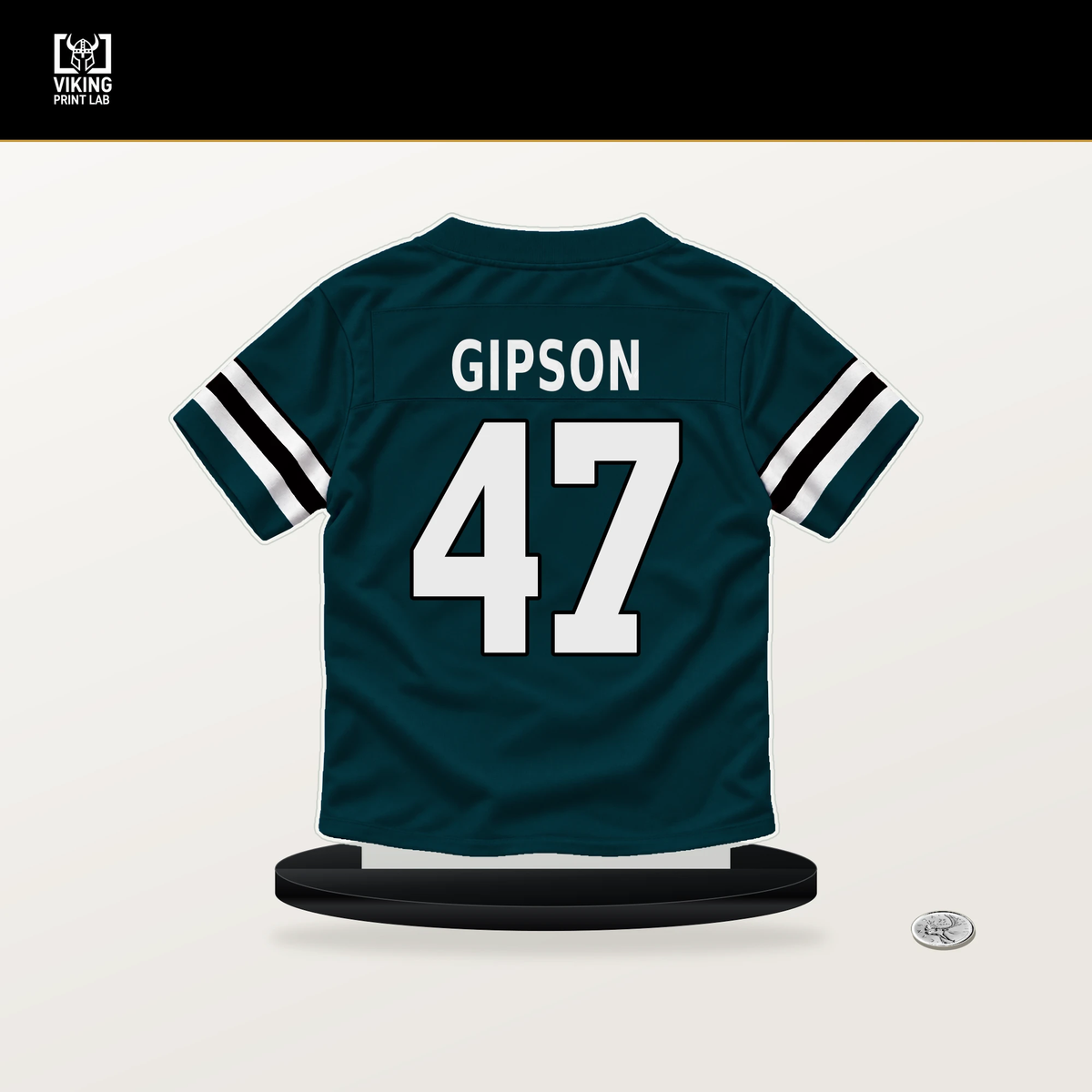 Xavier Gipson number 47 Philadelphia Eagles jersey stand with included black base.