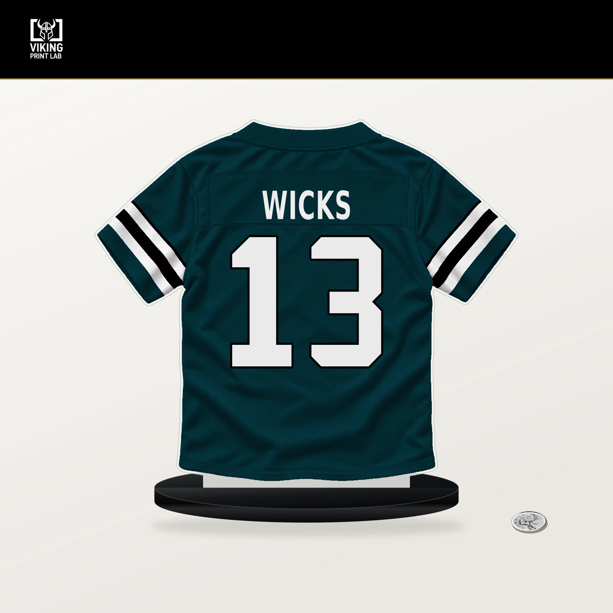 Dontayvion Wicks number 13 Philadelphia Eagles jersey stand with included black base.