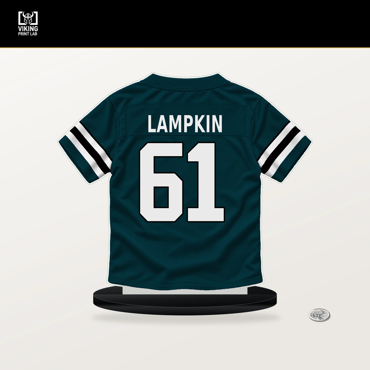 Willie Lampkin number 61 Philadelphia Eagles jersey stand with included black base.