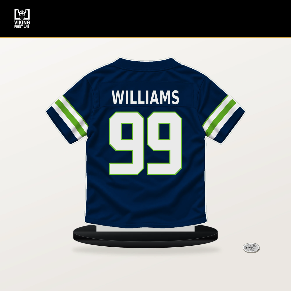 Leonard Williams number 99 Seattle Seahawks jersey stand with included black base.