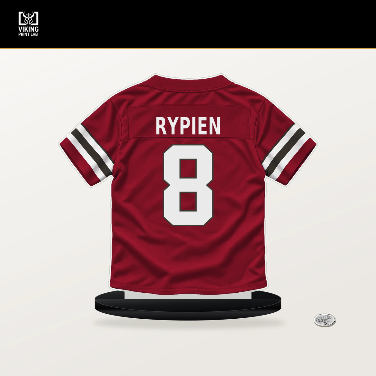 Brett Rypien number 8 Tampa Bay Buccaneers jersey stand with included black base.