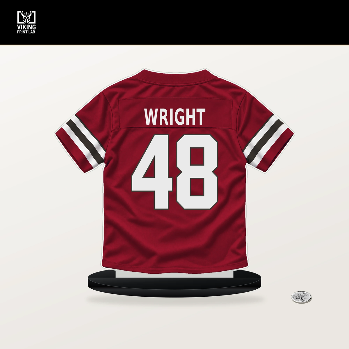 Javin Wright number 48 Tampa Bay Buccaneers jersey stand with included black base.