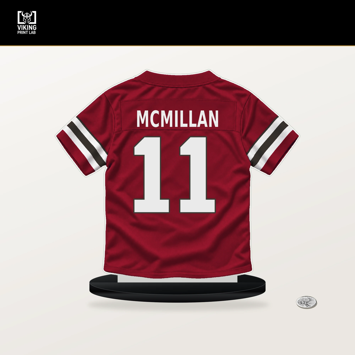 Jalen McMillan number 11 Tampa Bay Buccaneers jersey stand with included black base.