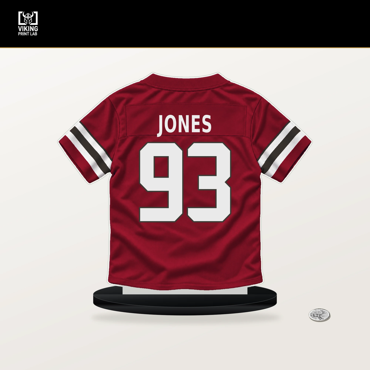 Jayson Jones number 93 Tampa Bay Buccaneers jersey stand with included black base.