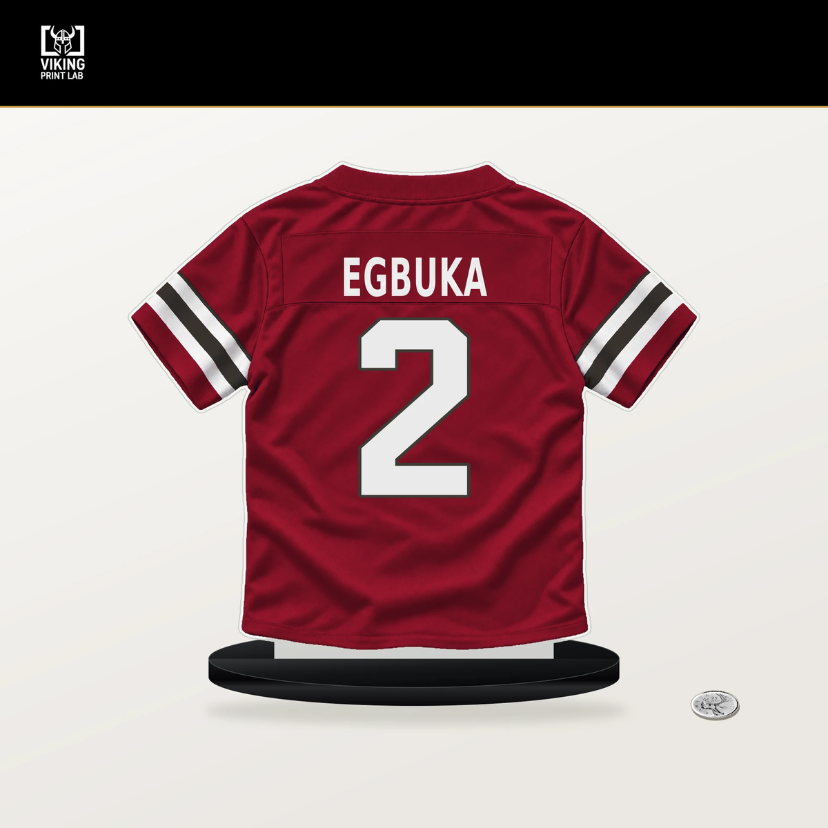 Emeka Egbuka number 2 Tampa Bay Buccaneers jersey stand with included black base.