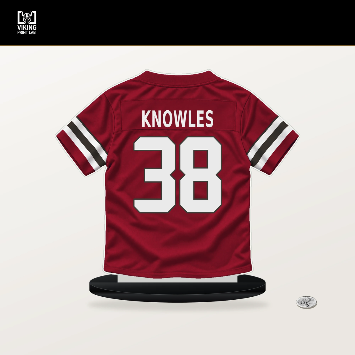 Kevin Knowles number 38 Tampa Bay Buccaneers jersey stand with included black base.