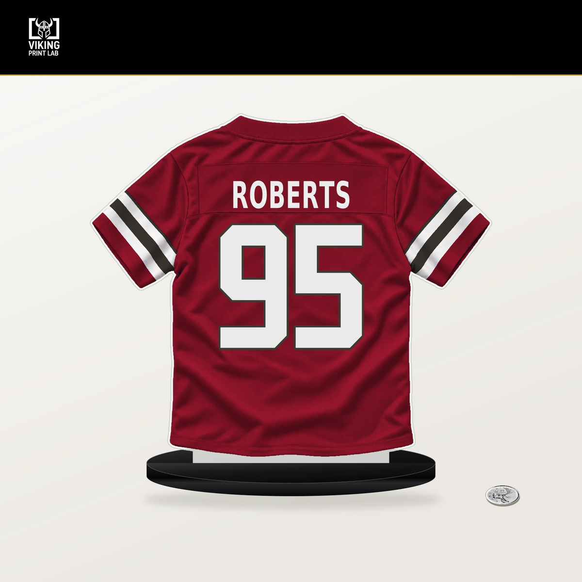 Elijah Roberts number 95 Tampa Bay Buccaneers jersey stand with included black base.